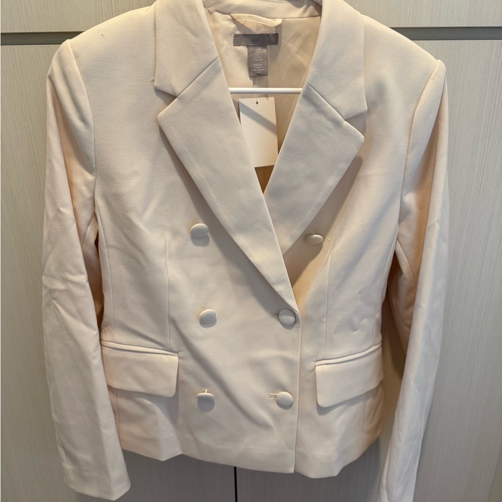 H & M Women's Cream Double-Breasted Blazer with matching pants sz